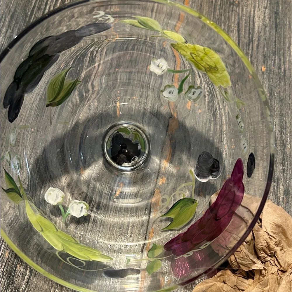 Hand-Painted Glass Cloche with Floral Motif, cloche only no plate Bloom Core